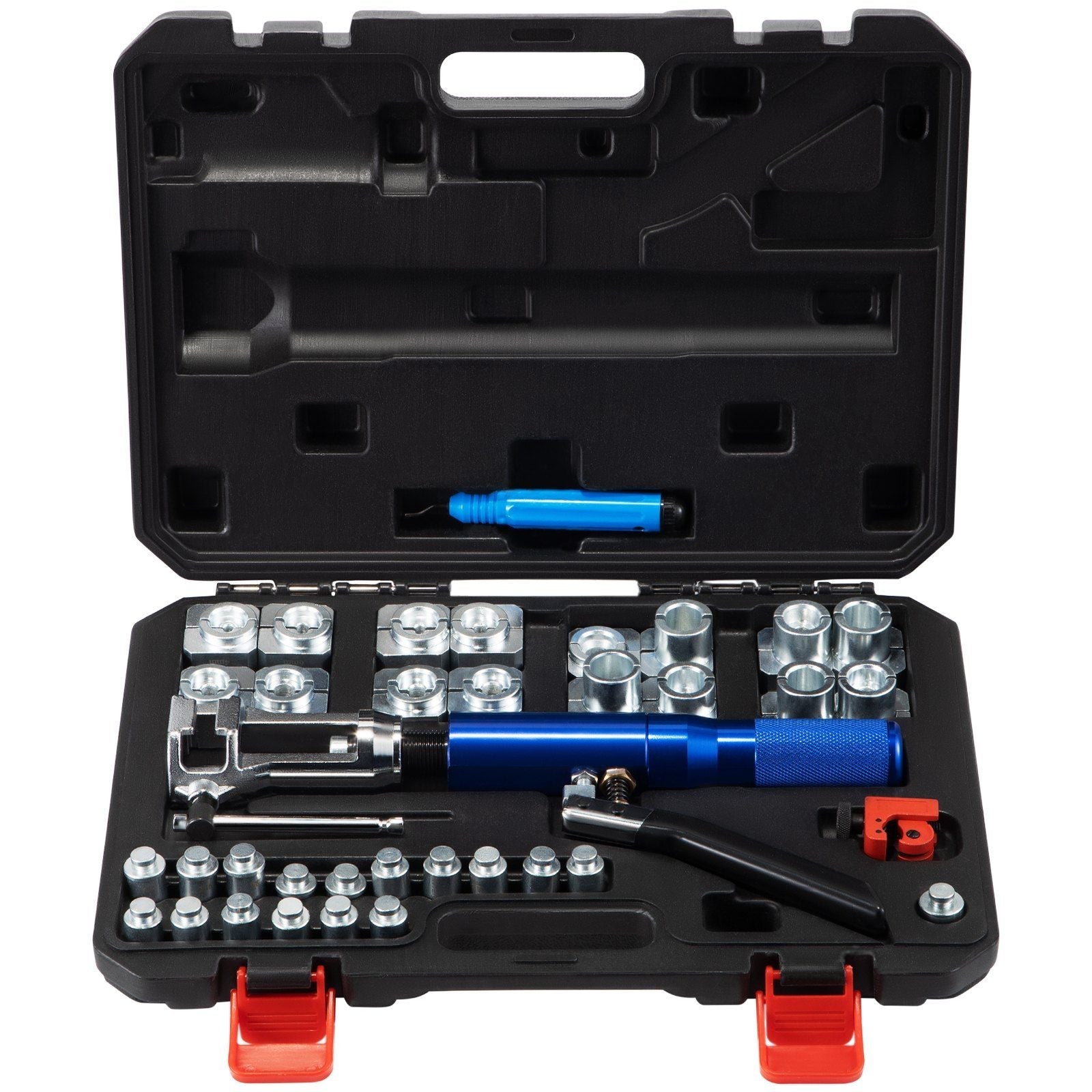 Hydraulic Flaring Tool Kit, 45° Double Flaring Tool, Brake Repair Brake Flaring Tools for 3/16"-1/2", Brake Flare Tool with Tube Cutter and Deburrer, 32 PCS Tube Flaring Tools for Copper Lines